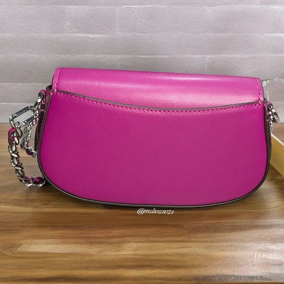 Michael Kors Mila Small Leather Shoulder Bag in Deep Fuchsia NWT - Picture 3 of 9